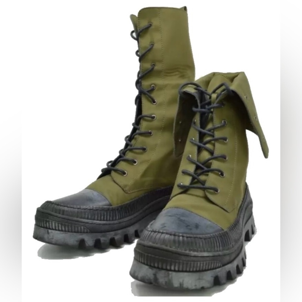 Free People Olive Green and Black Lace-Up Platform Combat Boots